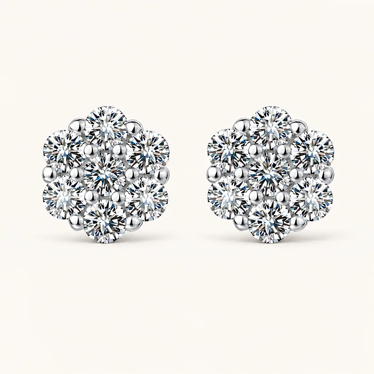 Moissanite Flower Screw-Back Stud Earrings