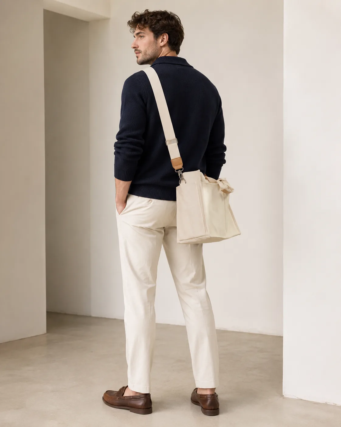 Multi-Pocket Canvas Tote Bag with Adjustable Shoulder Strap - Image 8