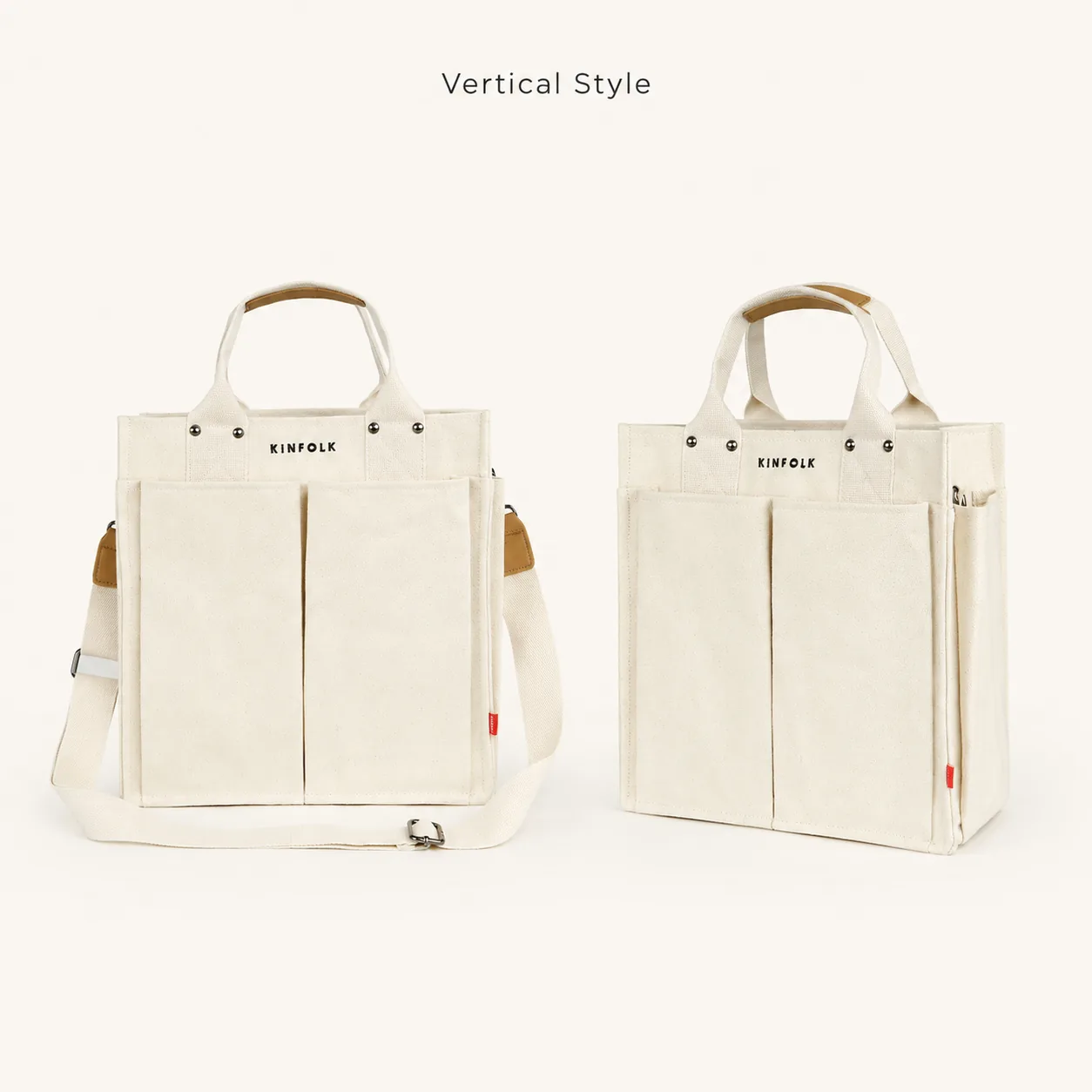 Multi-Pocket Canvas Tote Bag with Adjustable Shoulder Strap - Image 5