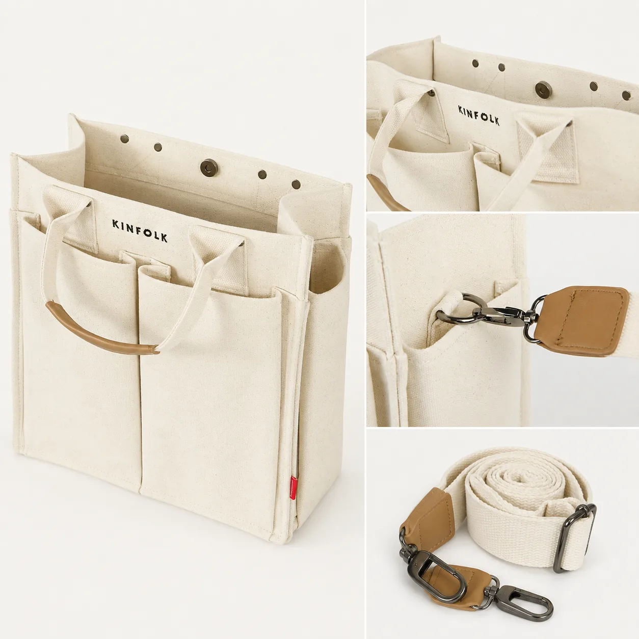 Multi-Pocket Canvas Tote Bag with Adjustable Shoulder Strap - Image 7