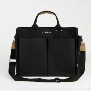 Multi-Pocket Canvas Tote Bag with Adjustable Shoulder Strap - Horizontal - Black