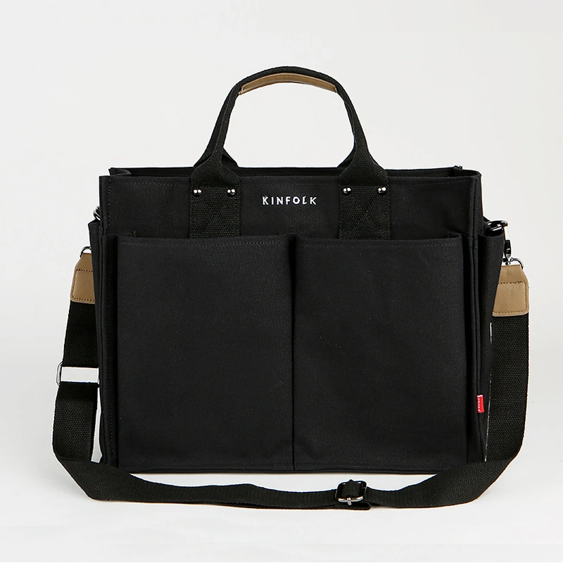 Multi-Pocket Canvas Tote Bag with Adjustable Shoulder Strap - Image 3