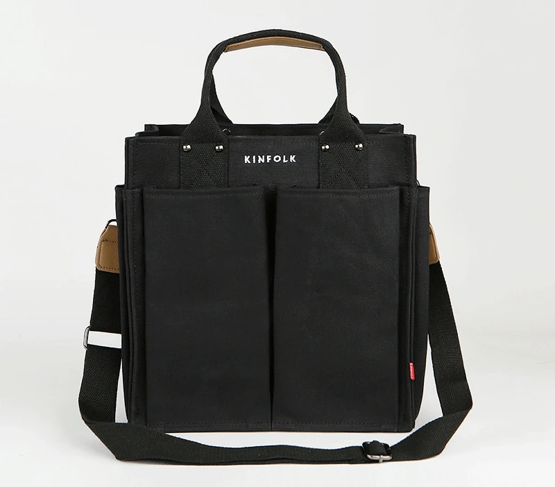 Multi-Pocket Canvas Tote Bag with Adjustable Shoulder Strap - Image 4