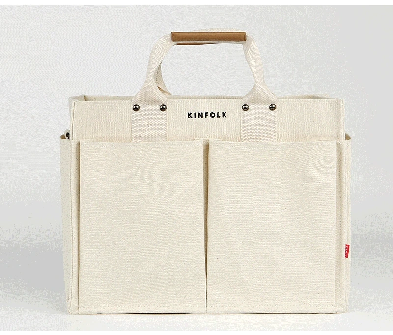 Multi-Pocket Canvas Tote Bag with Adjustable Shoulder Strap
