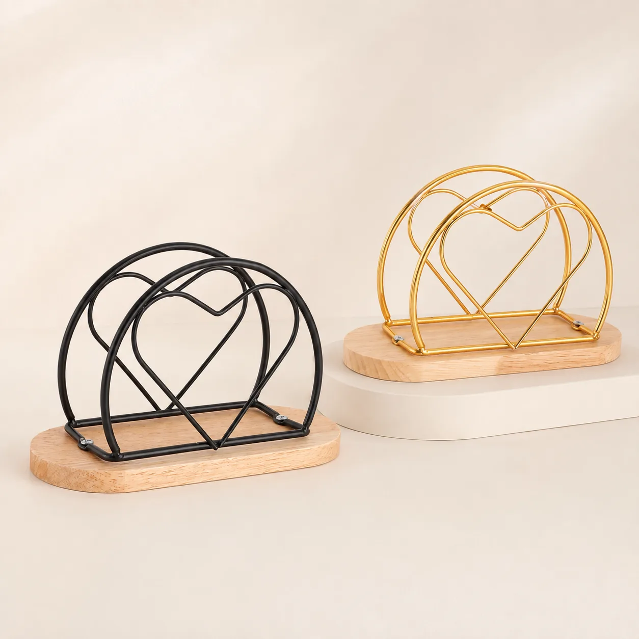 Nordic Metal Wire Napkin Holder with Wood Base - Image 2