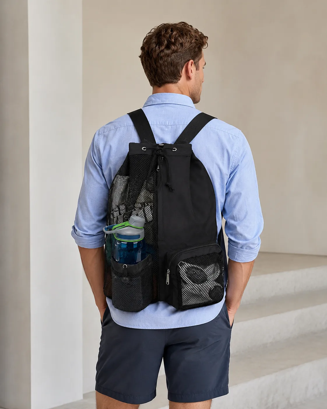 Nylon Mesh Drawstring Swim & Sports Backpack with Adjustable Straps - Image 7