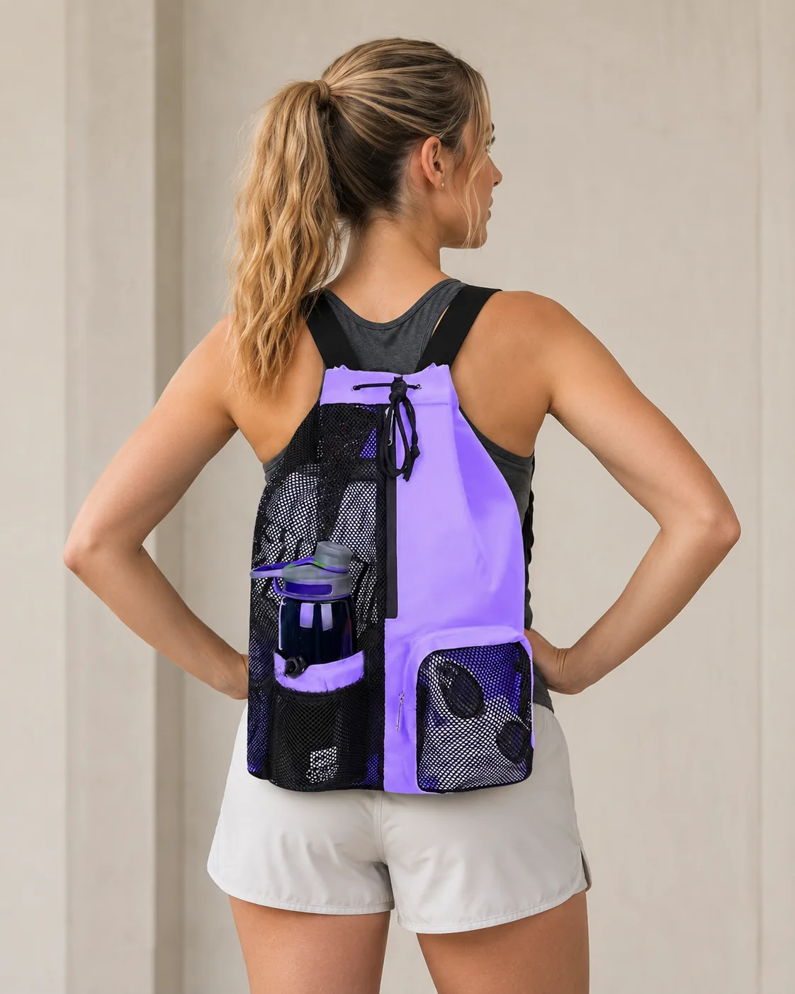 Nylon Mesh Drawstring Swim & Sports Backpack with Adjustable Straps - Image 8