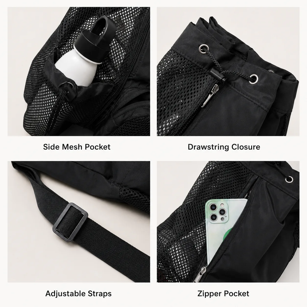 Nylon Mesh Drawstring Swim & Sports Backpack with Adjustable Straps - Image 6