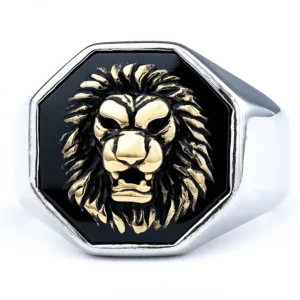 Octagonal Lion Head Titanium Steel Signet Ring