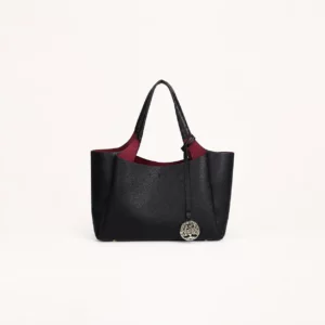 Pebble-Textured PU Shoulder Tote Bag with Tree-Motif Charm