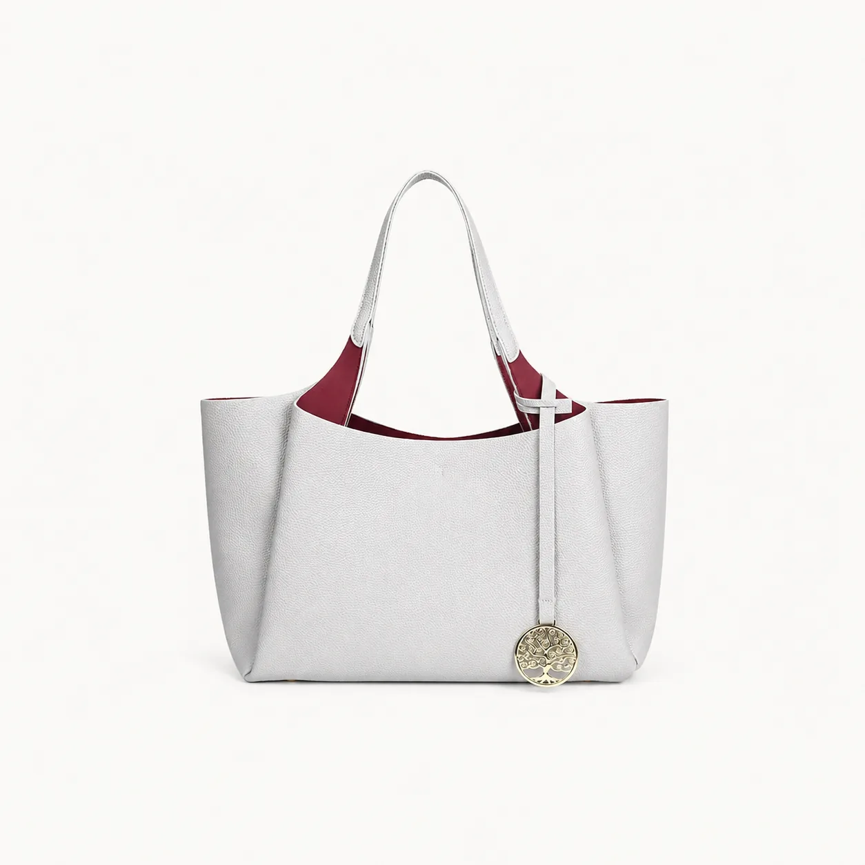 Pebble-Textured PU Shoulder Tote Bag with Tree-Motif Charm - Image 2