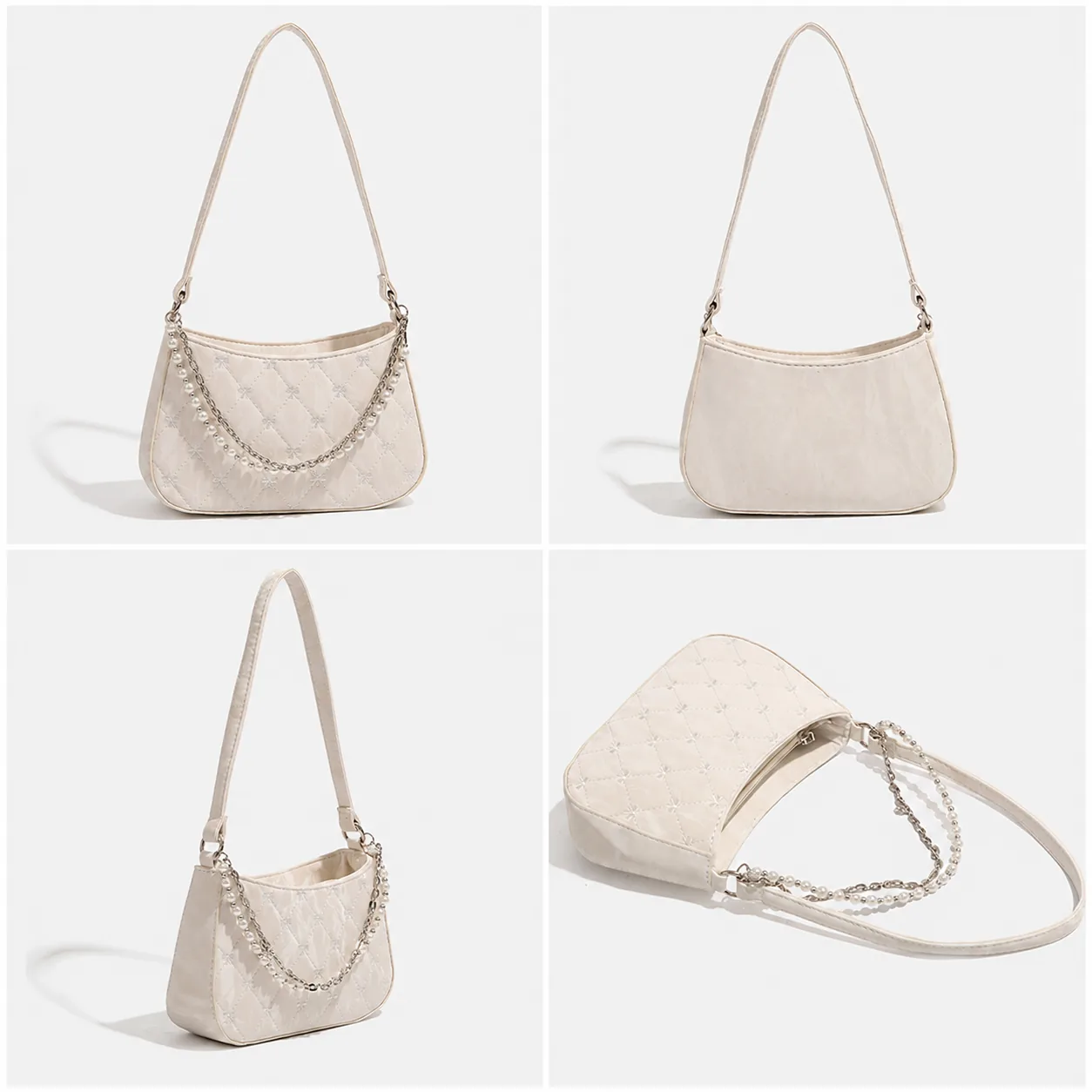Quilted PU Pearl Chain Shoulder Bag - Image 4