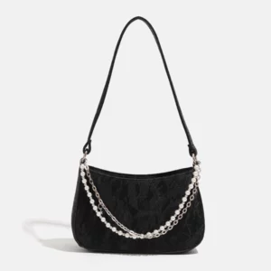 Quilted PU Pearl Chain Shoulder Bag
