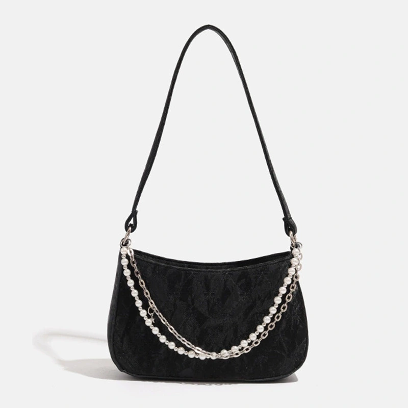 Quilted PU Pearl Chain Shoulder Bag