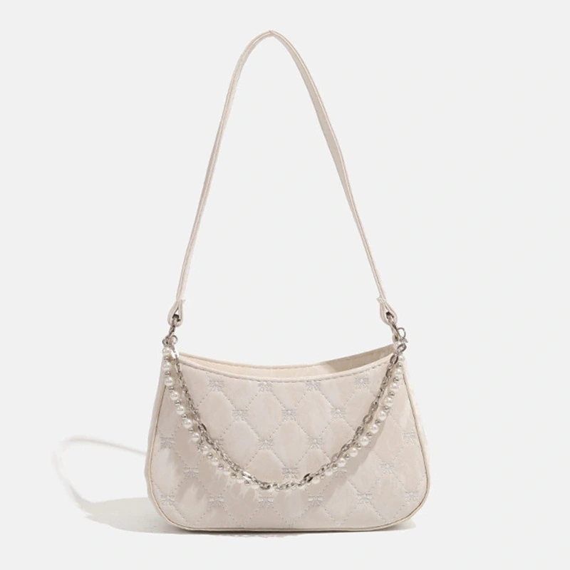 Quilted PU Pearl Chain Shoulder Bag - Image 3