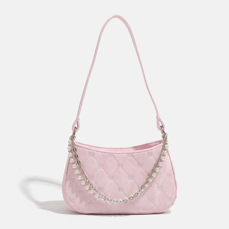 Quilted PU Pearl Chain Shoulder Bag - Image 2