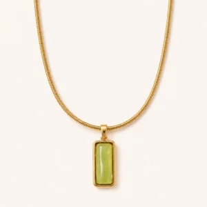 Rectangular Resin Pendant Snake Chain Necklace