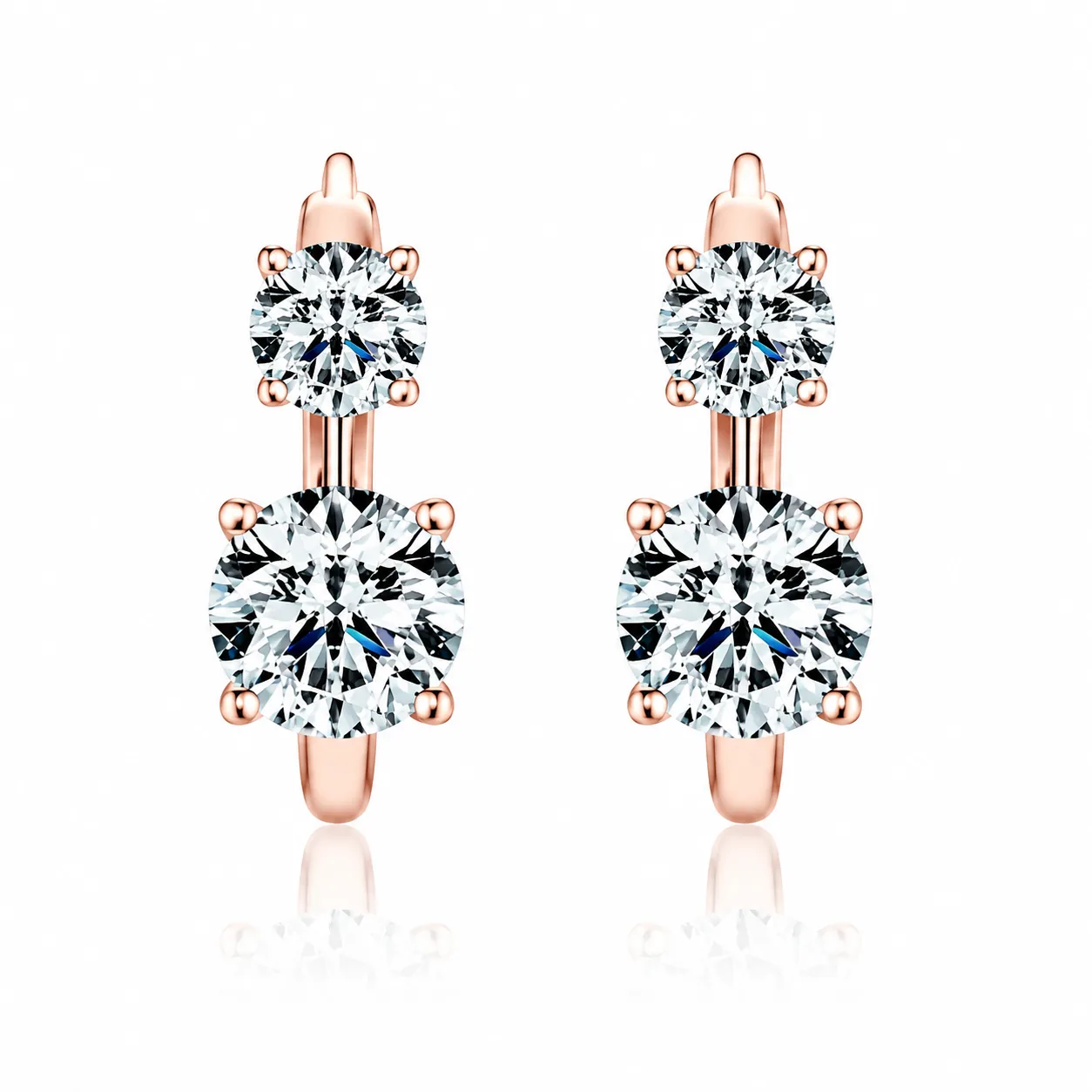 S925 Moissanite Double-Stone Huggie Earrings - Image 3