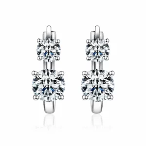 S925 Moissanite Double-Stone Huggie Earrings
