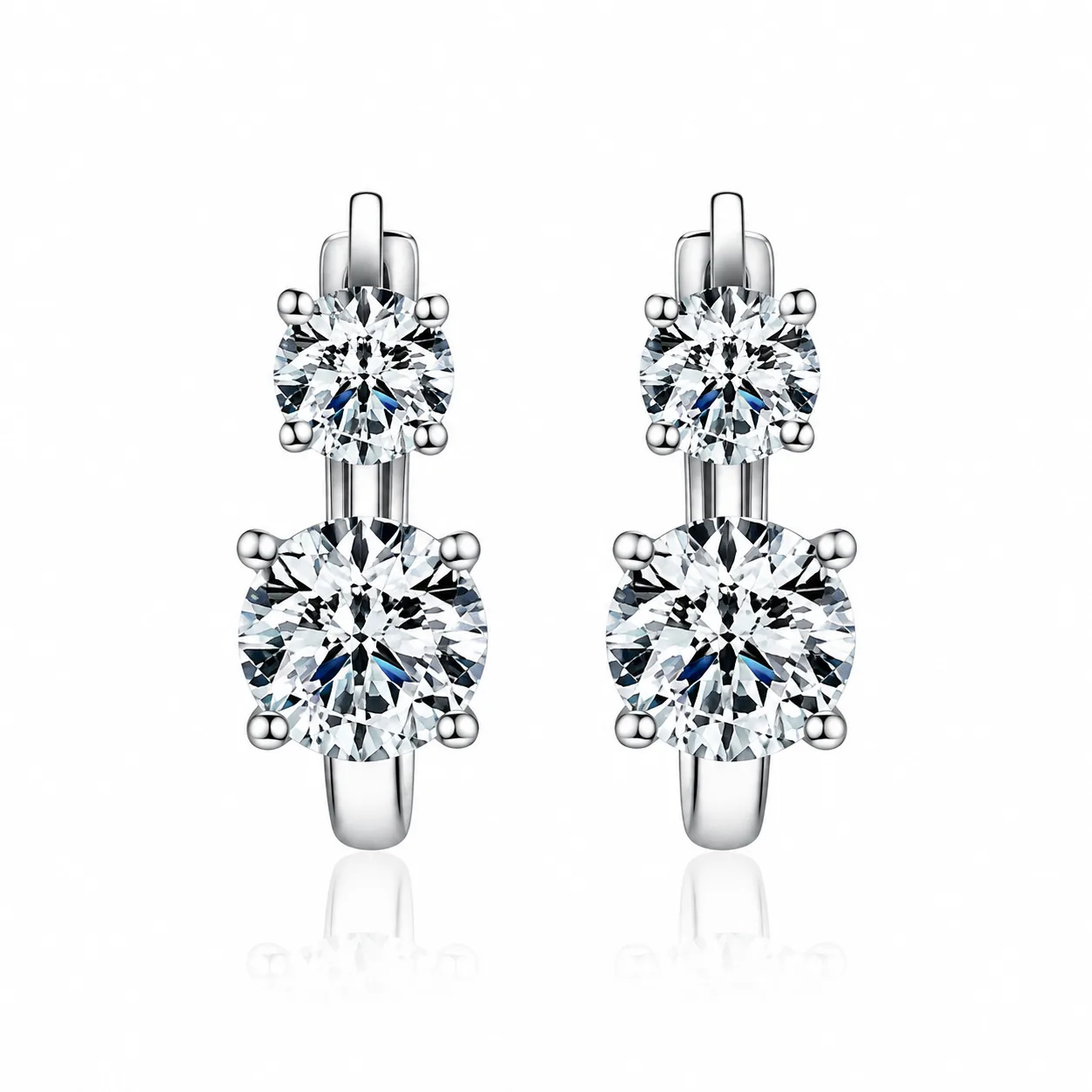 S925 Moissanite Double-Stone Huggie Earrings