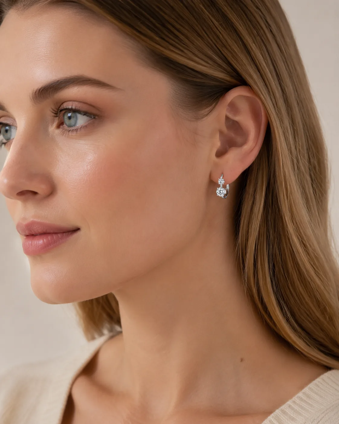 S925 Moissanite Double-Stone Huggie Earrings - Image 5