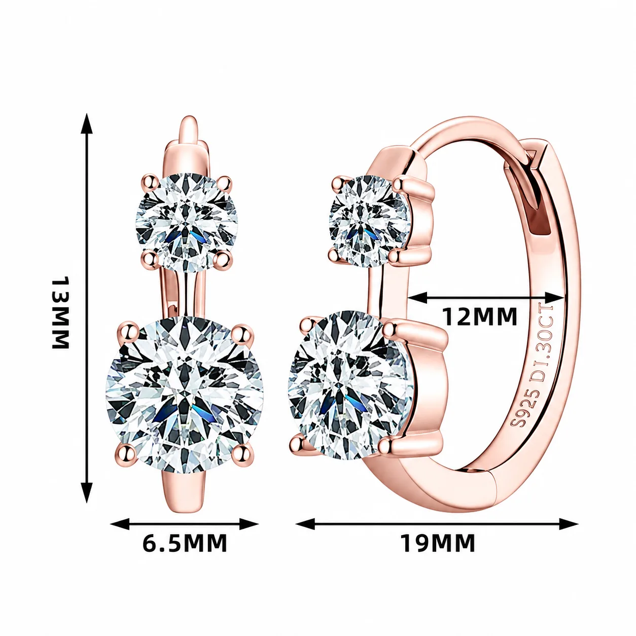 S925 Moissanite Double-Stone Huggie Earrings - Image 4