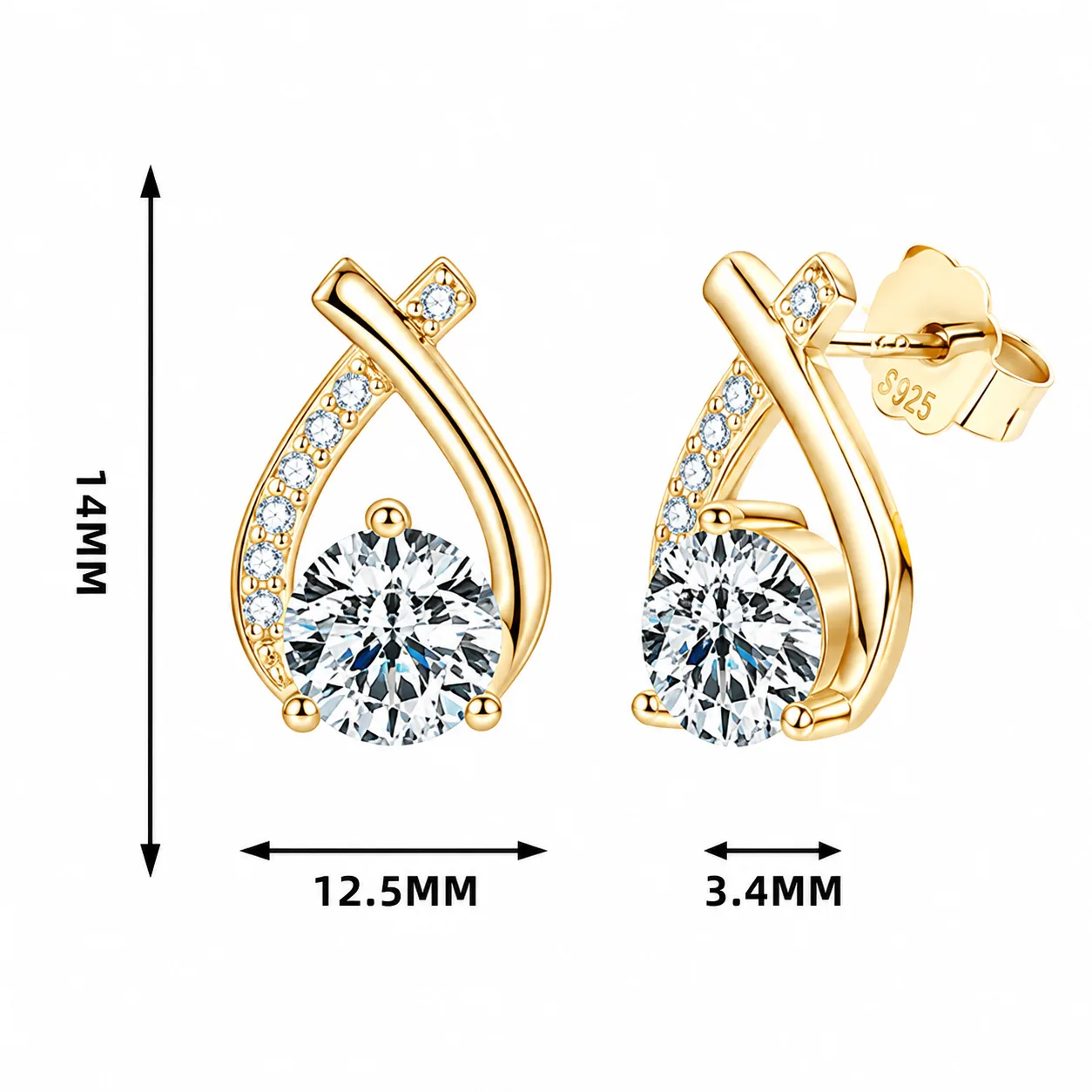 S925 Moissanite Fishtail Stud Earrings - Image 4
