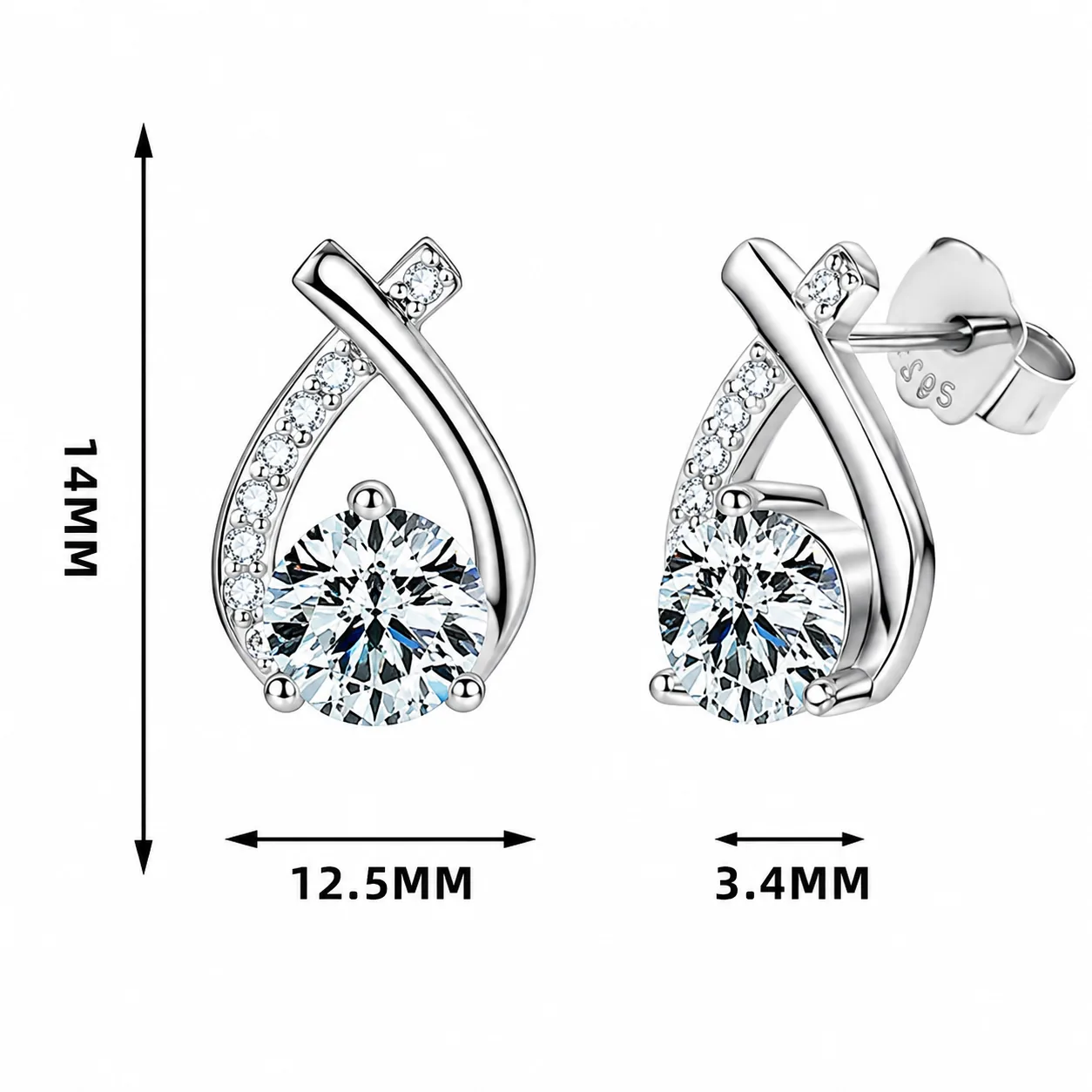 S925 Moissanite Fishtail Stud Earrings - Image 2