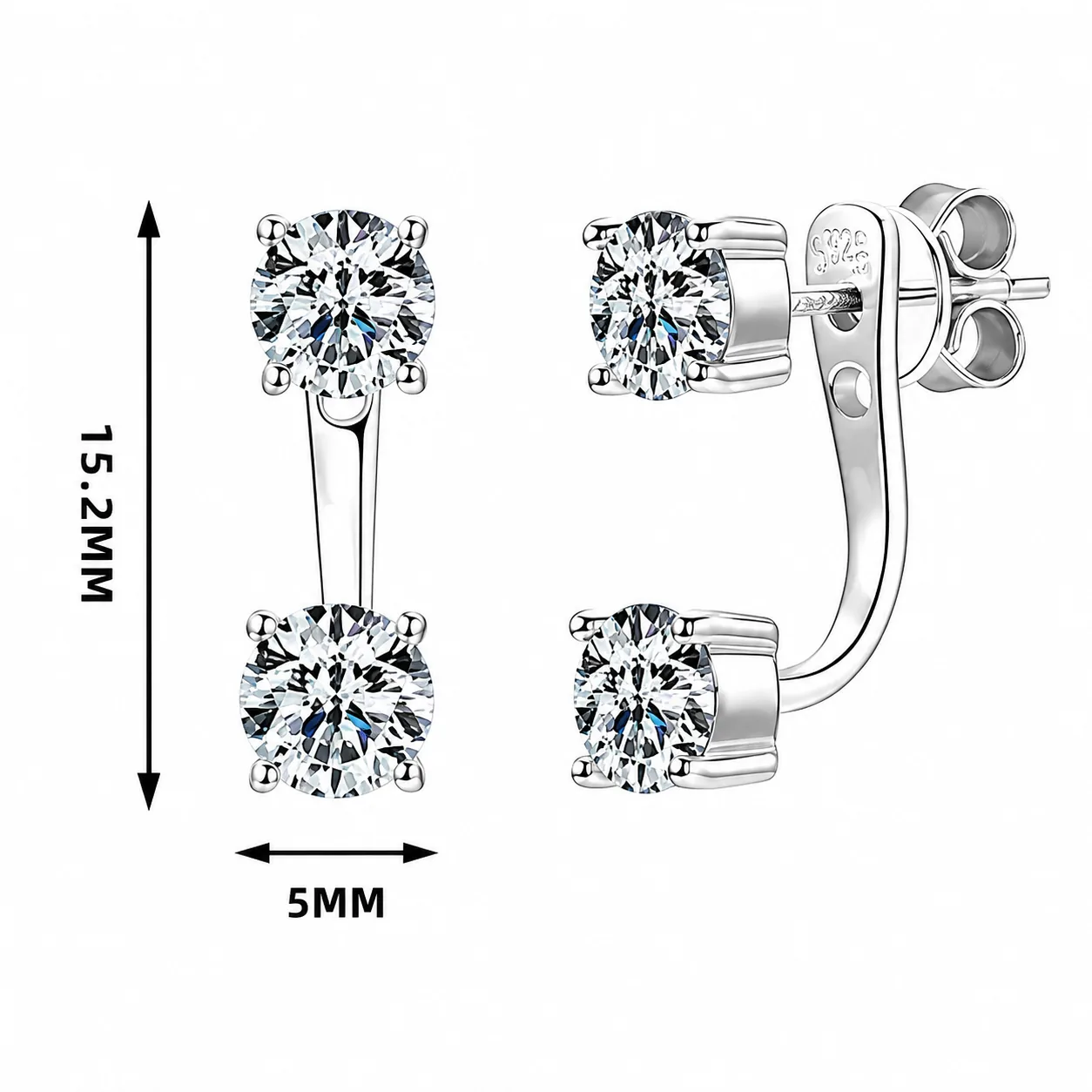 S925 Moissanite Two-Way Stud Earrings - Image 3