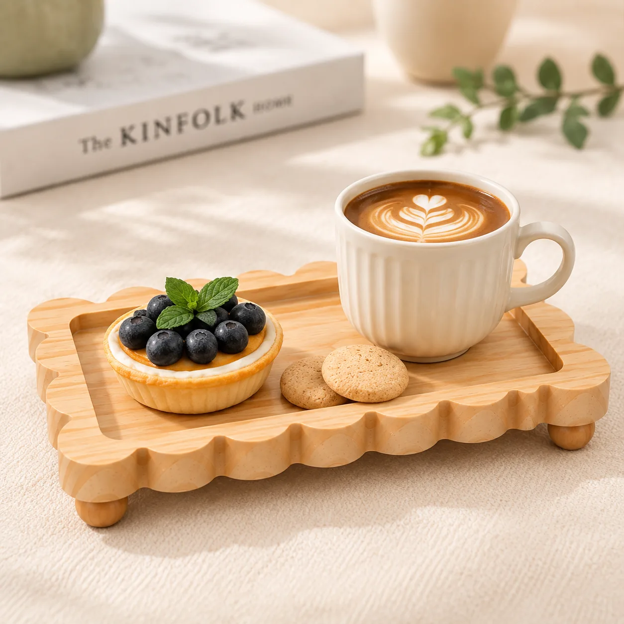 Scalloped Solid Wood Decorative Tray - Image 4