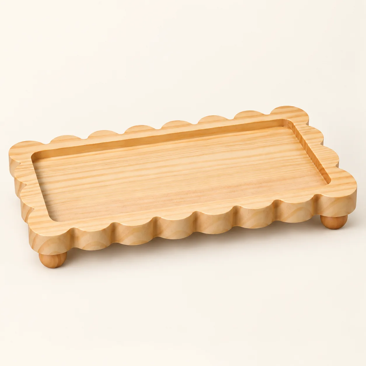 Scalloped Solid Wood Decorative Tray - Image 2