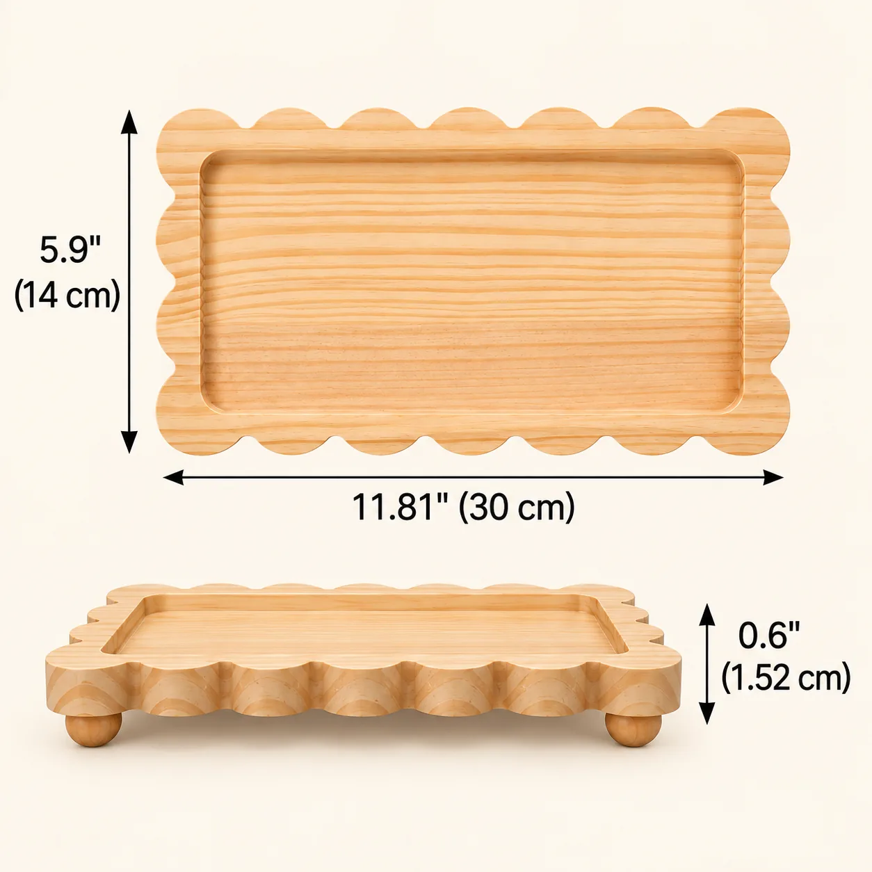 Scalloped Solid Wood Decorative Tray - Image 5