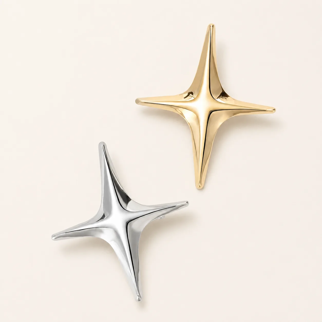 Sculpted Four-Point Starburst Brooch Pin - Image 3