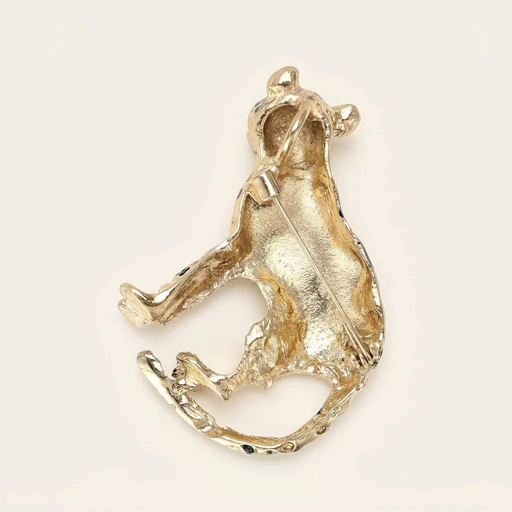 Sculpted Leopard Enamel Brooch Pin with Green Eye Accents - Image 3
