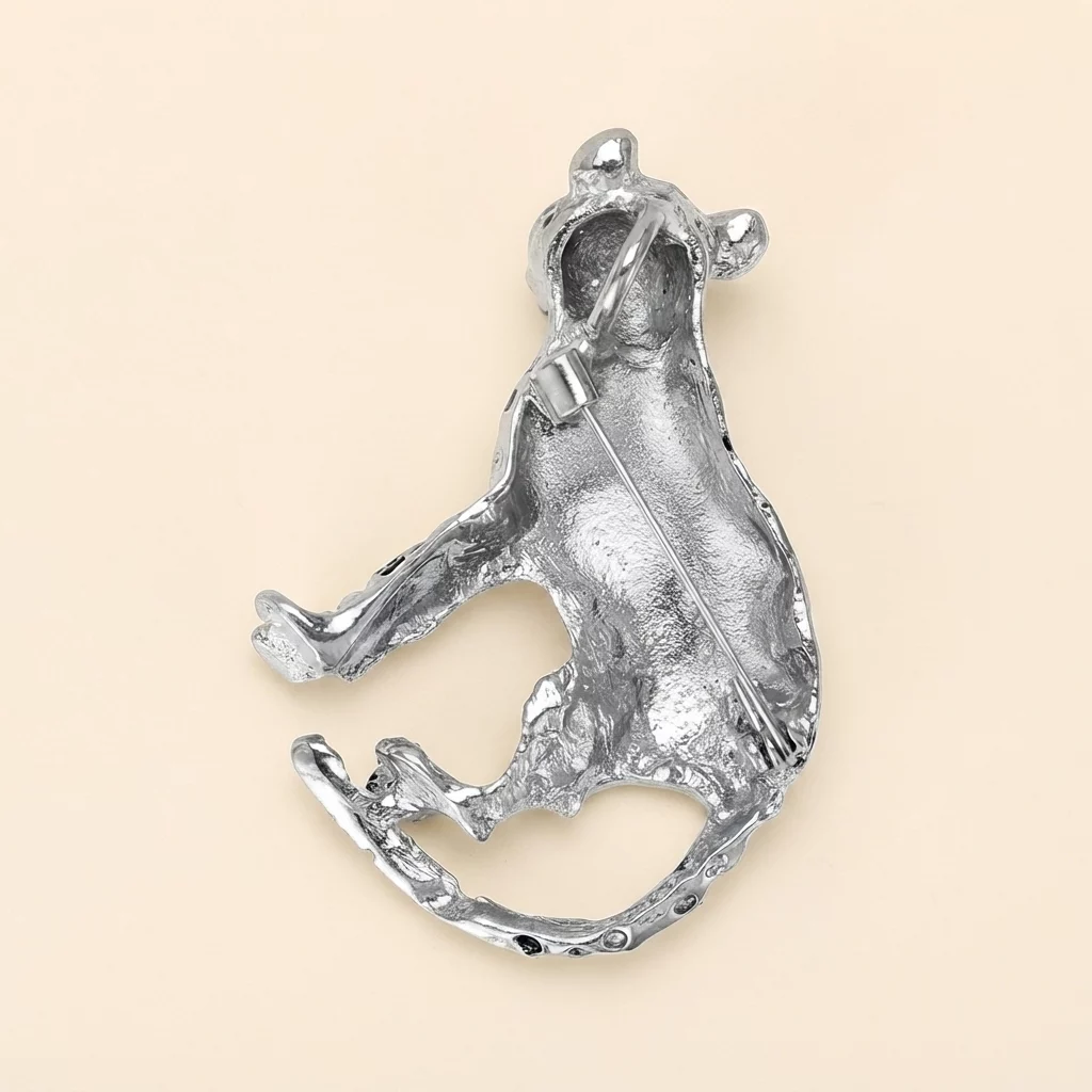 Sculpted Leopard Enamel Brooch Pin with Green Eye Accents - Image 4