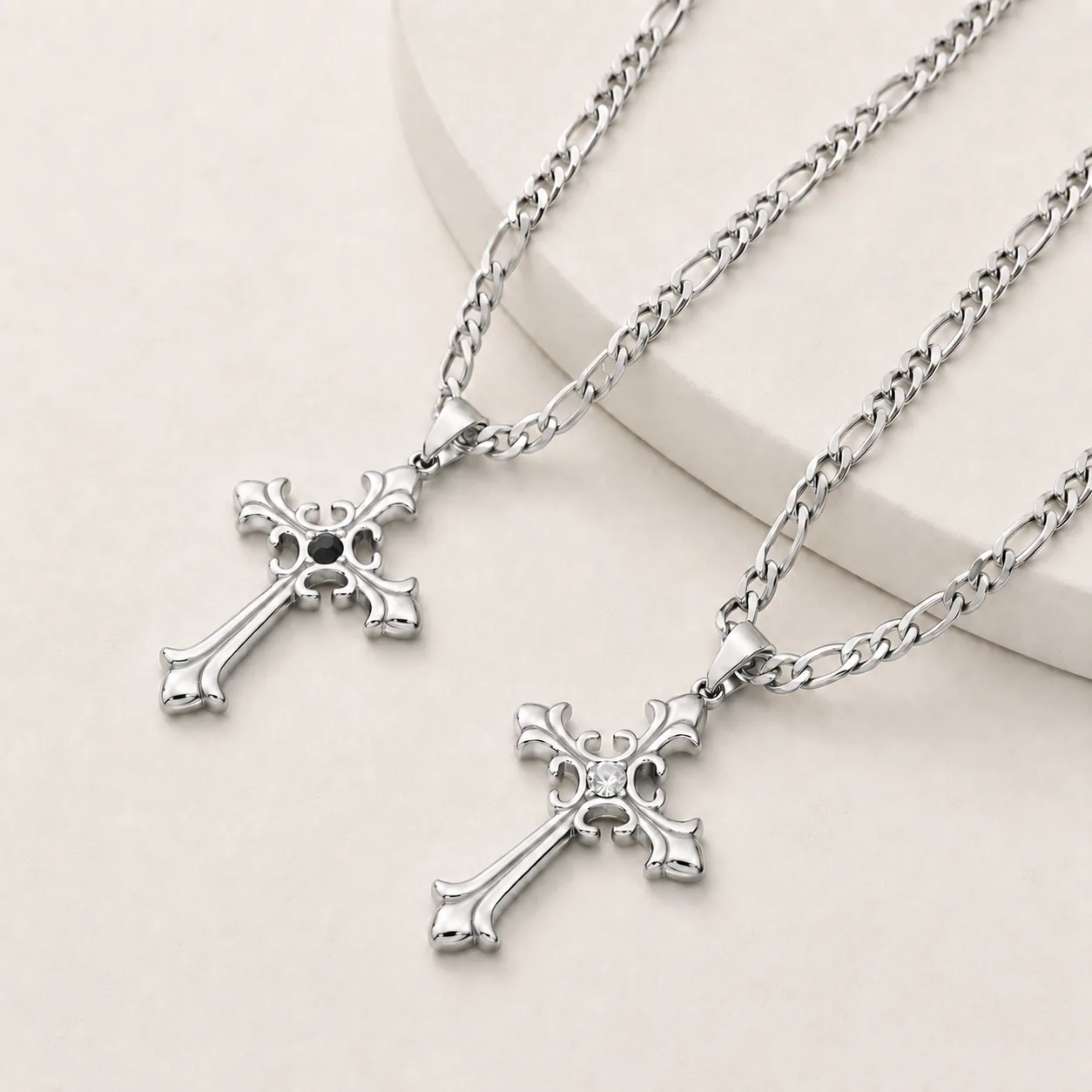 Stainless Steel Ornate Cross Pendant Necklace - Image 3