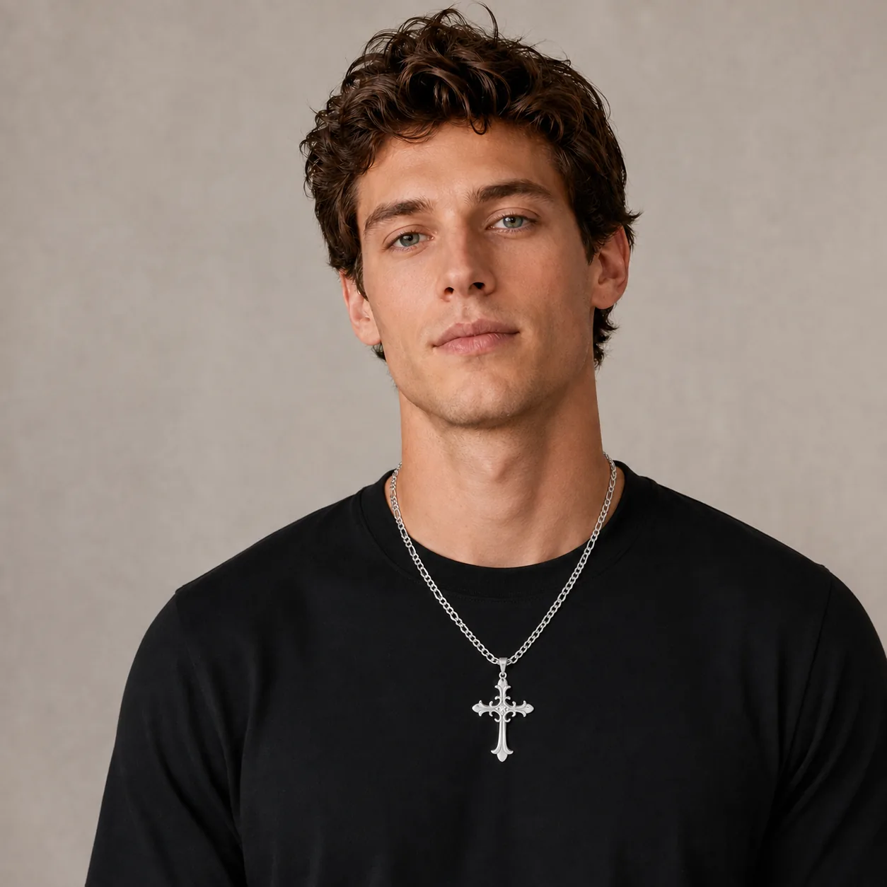 Stainless Steel Ornate Cross Pendant Necklace - Image 4