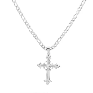 Stainless Steel Ornate Cross Pendant Necklace