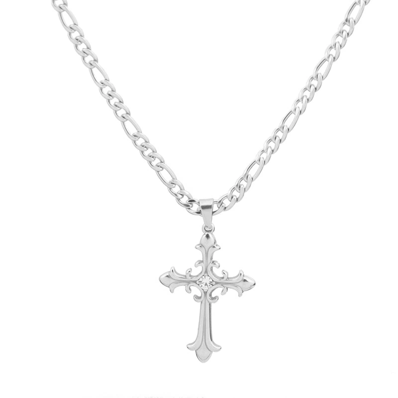 Stainless Steel Ornate Cross Pendant Necklace