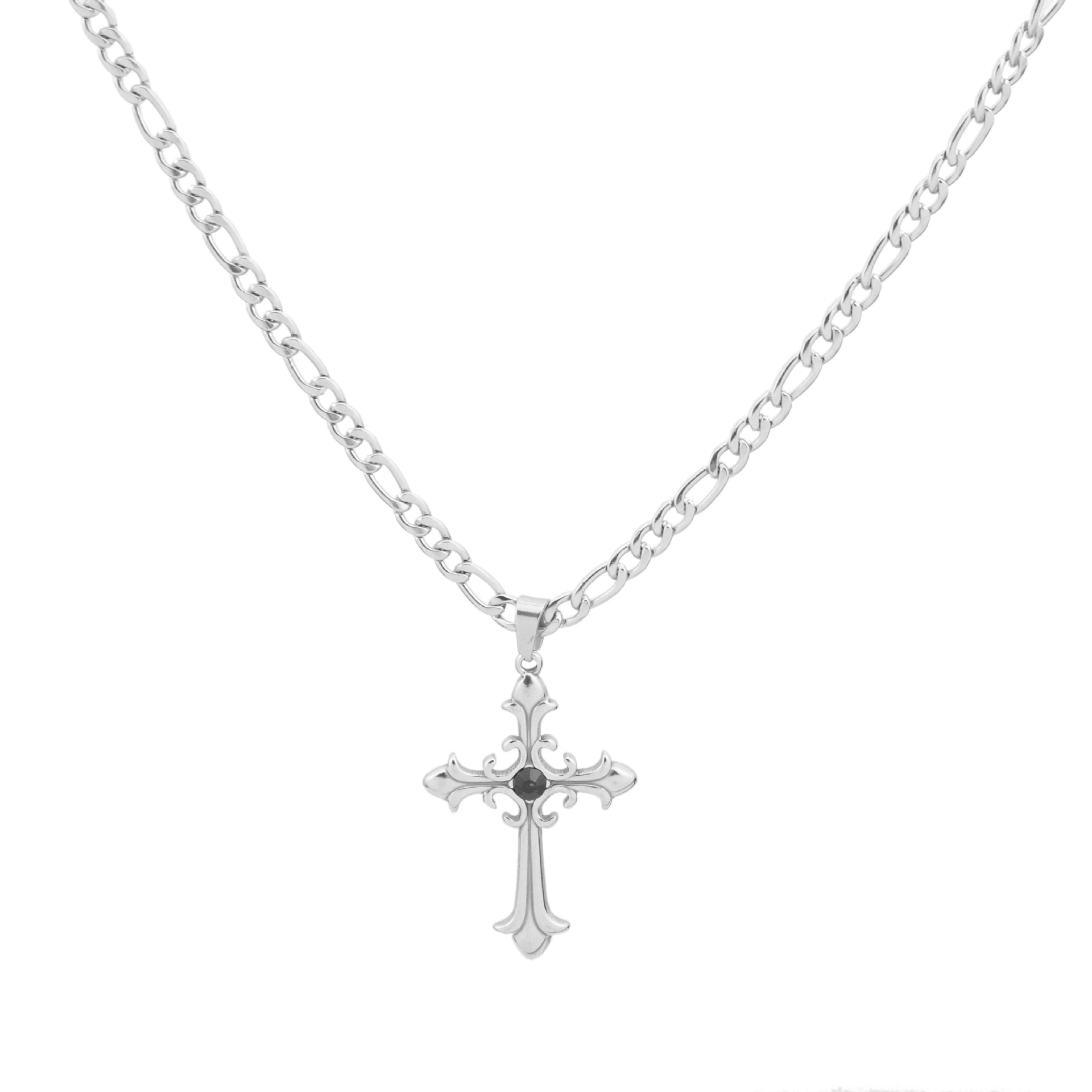 Stainless Steel Ornate Cross Pendant Necklace - Image 2