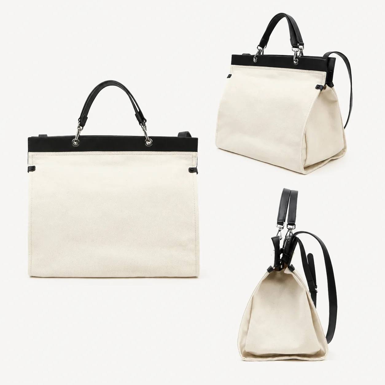 Structured Canvas Briefcase Tote Bag with Adjustable Shoulder Strap - Image 3