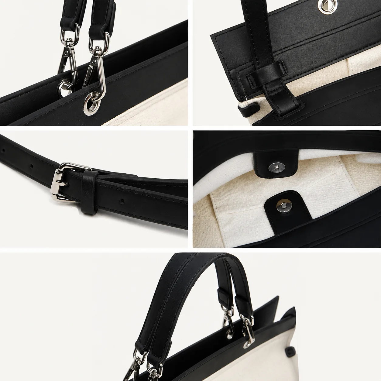 Structured Canvas Briefcase Tote Bag with Adjustable Shoulder Strap - Image 4