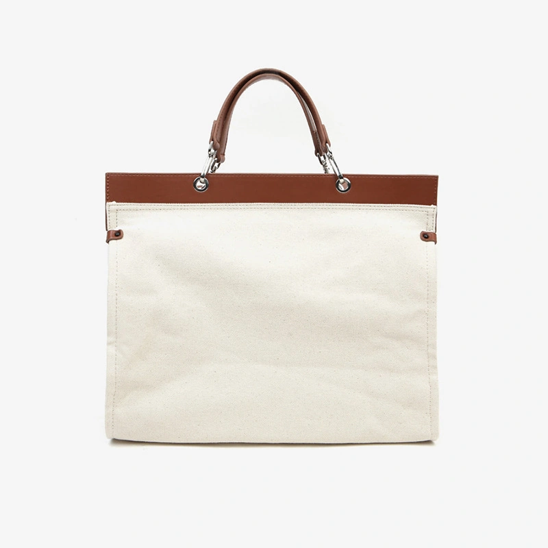 Structured Canvas Briefcase Tote Bag with Adjustable Shoulder Strap