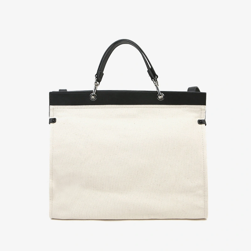 Structured Canvas Briefcase Tote Bag with Adjustable Shoulder Strap - Image 2
