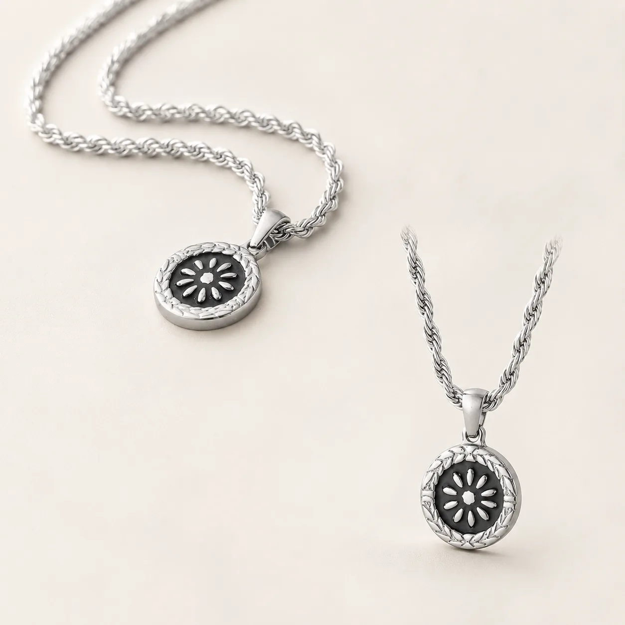 Sunflower Medallion Titanium Steel Rope Chain Necklace - Image 4