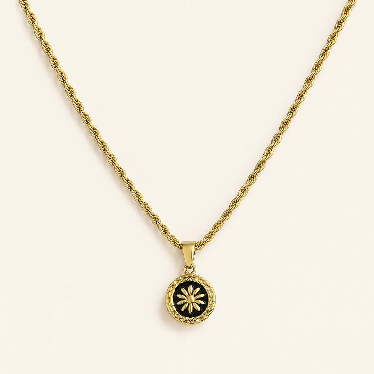 Sunflower Medallion Titanium Steel Rope Chain Necklace - Image 2