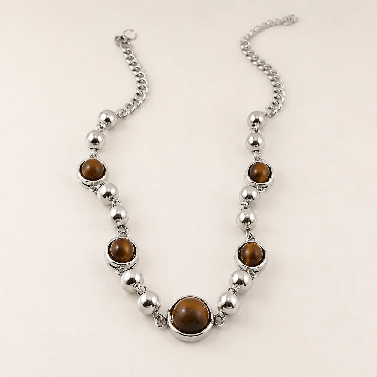 Tiger Eye Titanium Steel Chain Necklace - Image 2