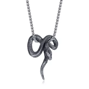 Titanium Steel Coiled Snake Pendant Necklace