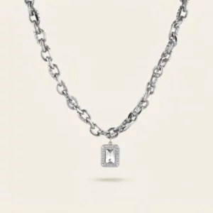 Titanium Steel Zirconia Pendant Link Chain Necklace