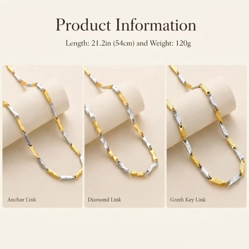 Two-Tone Geometric Link Chain Necklace - Image 3
